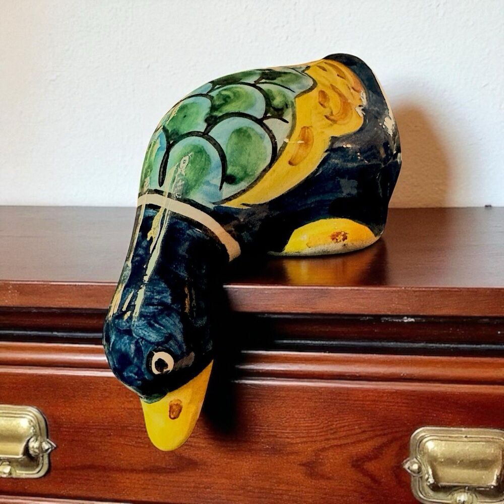 Vintage Colorful Talavera-Style Duck Shelf Sitter – Hand-Painted Tonalá Pottery
